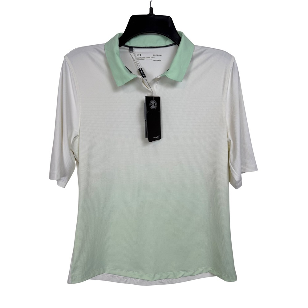 Under Armour Zinger Golf Polo Women's Medium White Mint Green Ombre HeatGear NEW